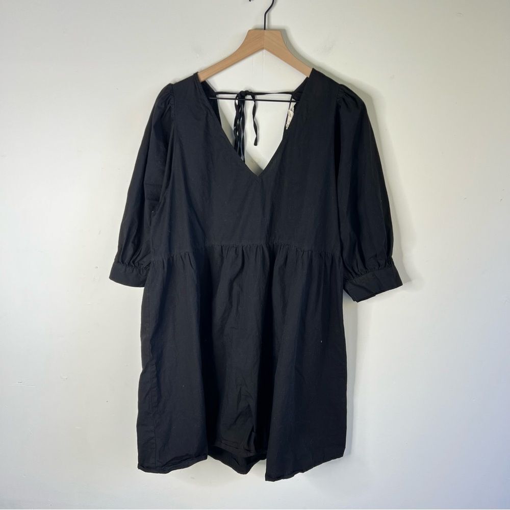 Black Babydoll Dress Tunic Top with Tie Back Cotton size 2X